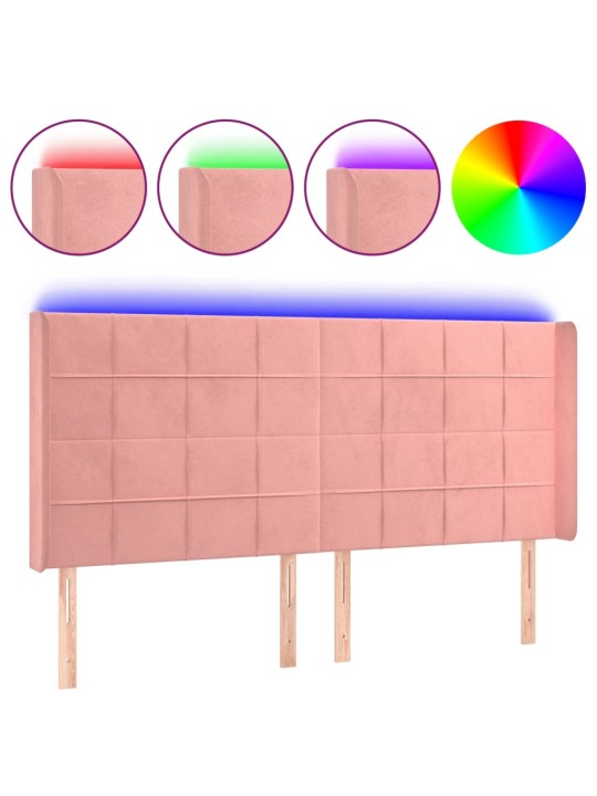 LED-voodipeats, roosa, 163x16x118/128 cm, samet