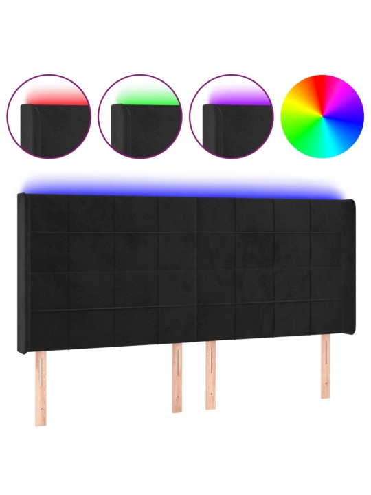 Led-voodipeats, must, 183x16x118/128 cm, samet