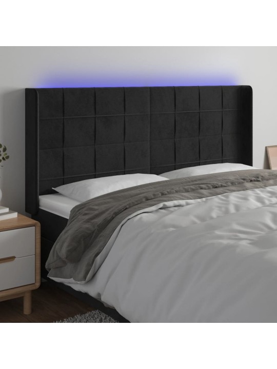 Led-voodipeats, must, 183x16x118/128 cm, samet