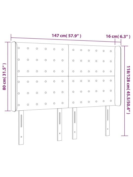 Led-voodipeats, valge, 147x16x118/128 cm, kunstnahk