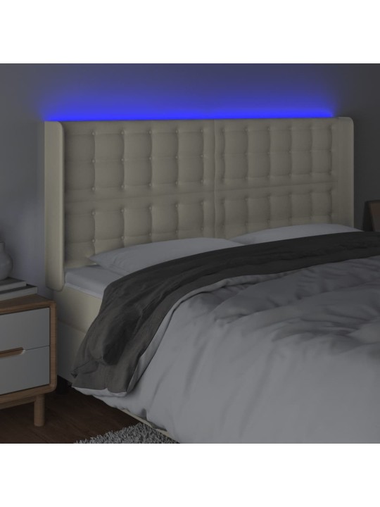 LED-voodipeats, kreemjas, 147x16x118/128 cm, kunstnahk