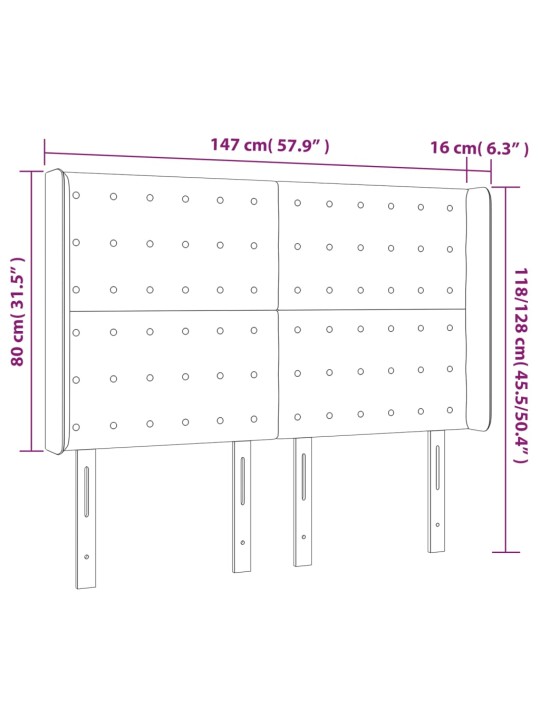 LED-voodipeats, hall, 147x16x118/128 cm, kunstnahk