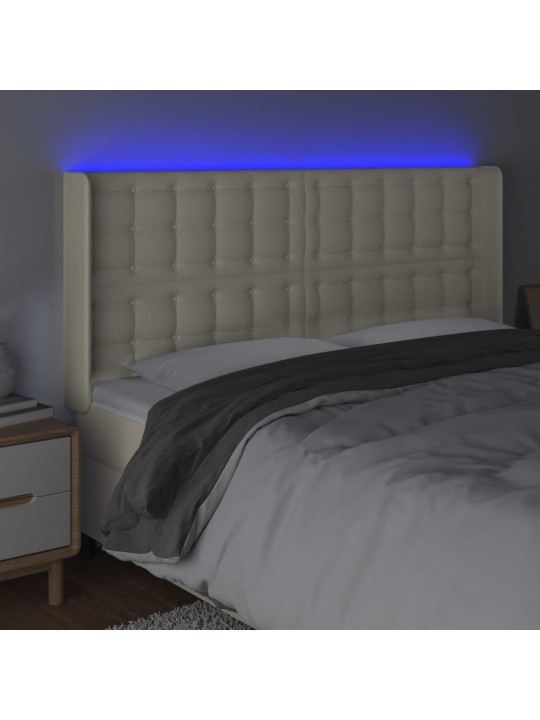 LED-voodipeats, kreemjas, 163x16x118/128 cm, kunstnahk