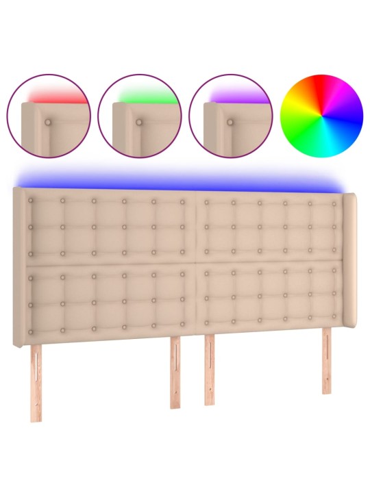 Led-voodipeats, cappuccino, 163x16x118/128 cm, kunstnahk