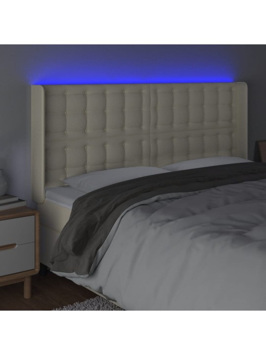 LED-voodipeats, kreemjas, 183x16x118/128 cm, kunstnahk