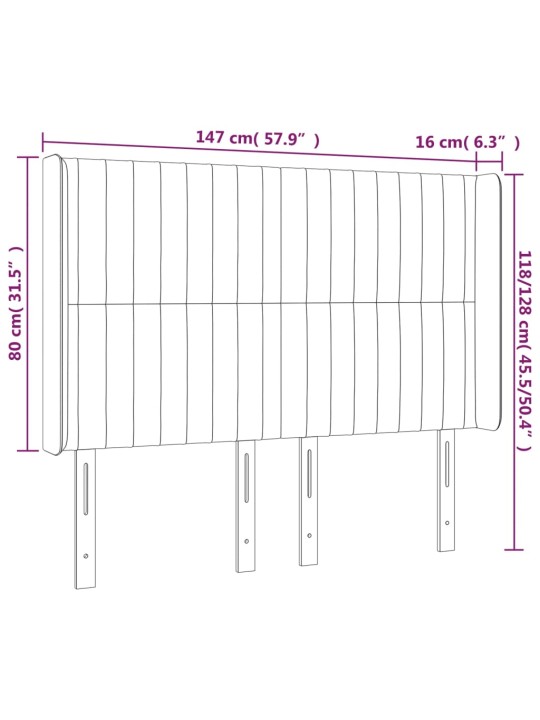 LED-voodipeats, helehall, 147x16x118/128 cm, samet