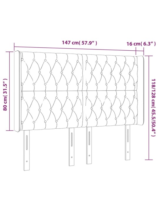 LED-voodipeats, tumehall, 147x16x118/128 cm, kangas