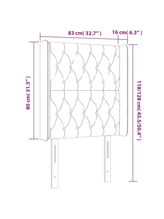 LED-voodipeats, tumeroheline, 83x16x118/128 cm, samet