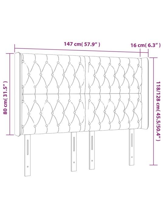 LED-voodipeats, helehall, 147x16x118/128 cm, samet