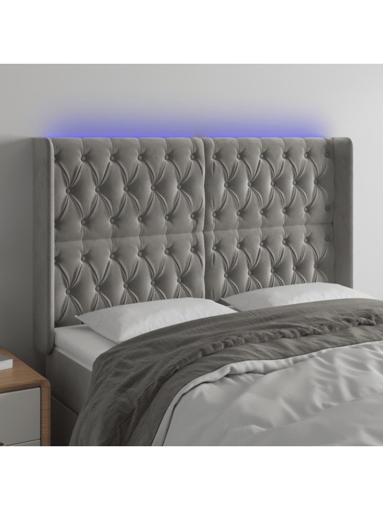LED-voodipeats, helehall, 147x16x118/128 cm, samet