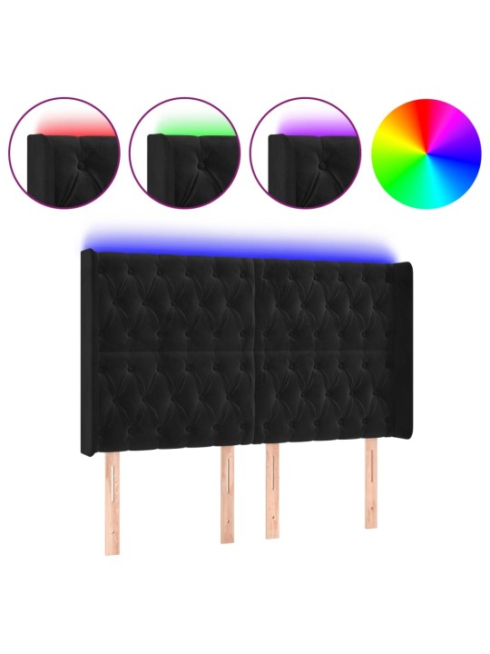 Led-voodipeats, must, 147x16x118/128 cm, samet