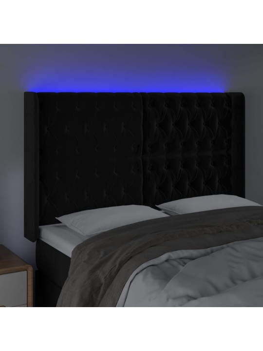 Led-voodipeats, must, 147x16x118/128 cm, samet