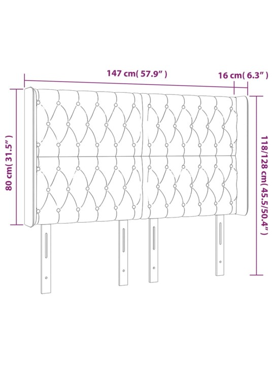 Led-voodipeats, must, 147x16x118/128 cm, samet