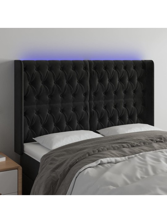 Led-voodipeats, must, 147x16x118/128 cm, samet