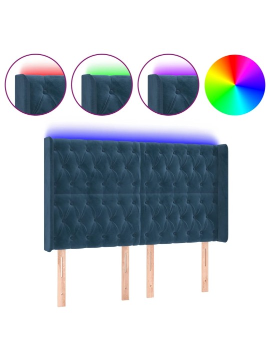 LED-voodipeats, tumesinine, 147x16x118/128 cm, samet