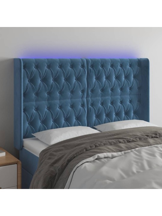 LED-voodipeats, tumesinine, 163x16x118/128 cm, samet