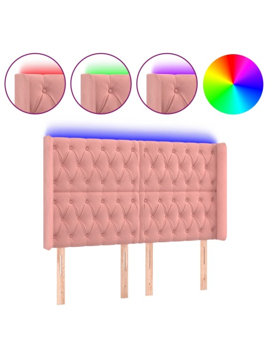 LED-voodipeats, roosa, 163x16x118/128 cm, samet