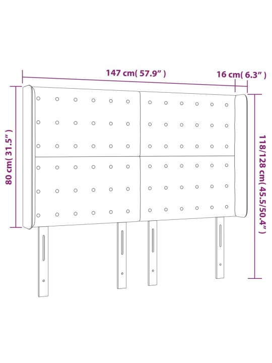 LED-voodipeats, tumehall, 147x16x118/128 cm, kangas