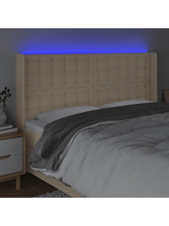 LED-voodipeats, kreemjas, 203x16x118/128 cm, kangas