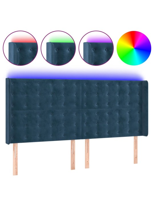 LED-voodipeats, tumesinine, 163x16x118/128 cm, samet