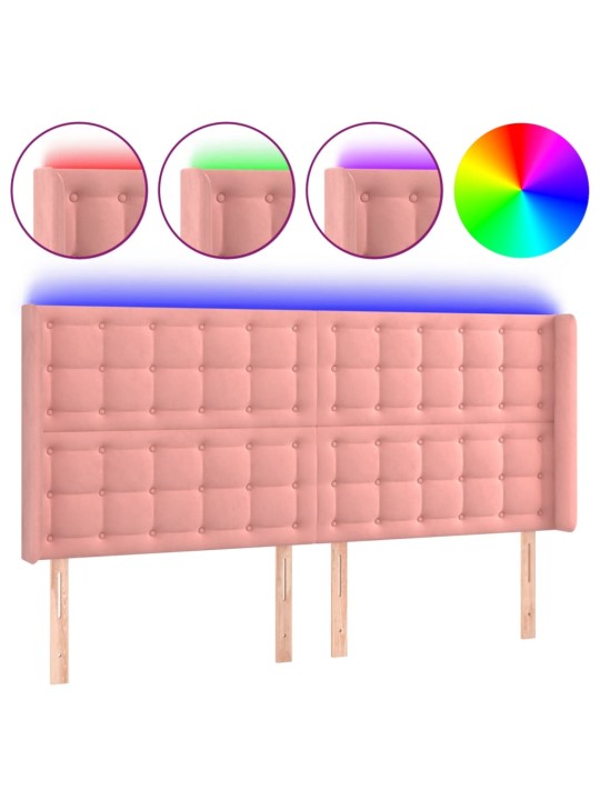 Led-voodipeats, roosa, 163x16x118/128 cm, samet