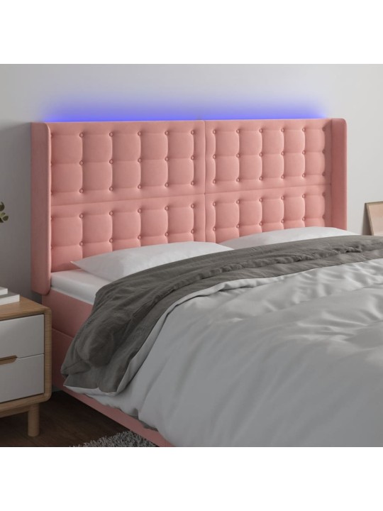 Led-voodipeats, roosa, 163x16x118/128 cm, samet