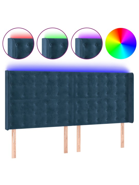 LED-voodipeats, tumesinine, 183x16x118/128 cm, samet