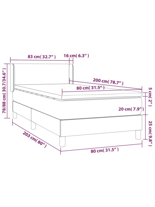 Kontinentaalvoodi madratsiga, must, 80x200 cm, samet