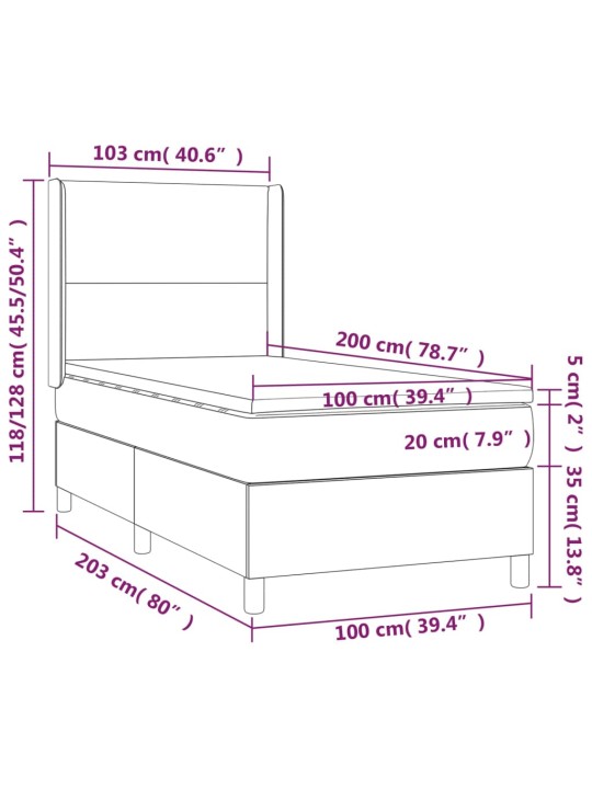 Kontinentaalvoodi madratsiga, must, 100x200 cm, kunstnahk