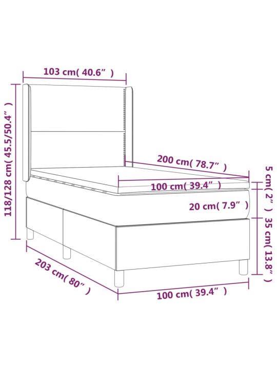 Kontinentaalvoodi madratsiga, must, 100x200 cm, samet