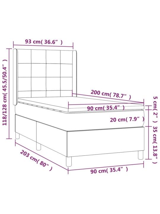 Kontinentaalvoodi madratsiga, must, 90x200 cm, samet