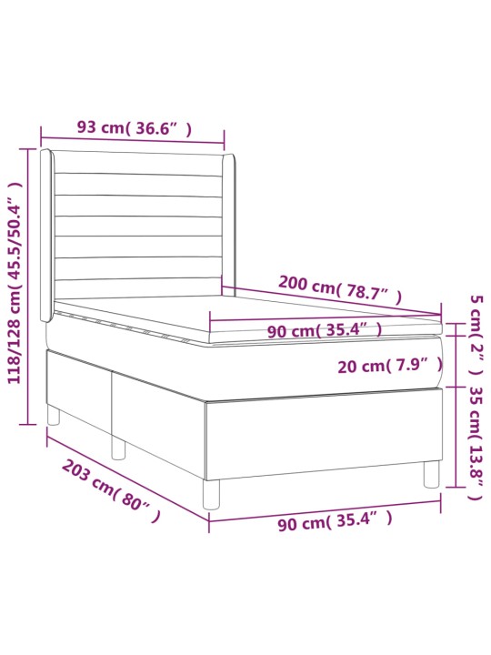 Kontinentaalvoodi madratsiga, must, 90x200 cm, samet