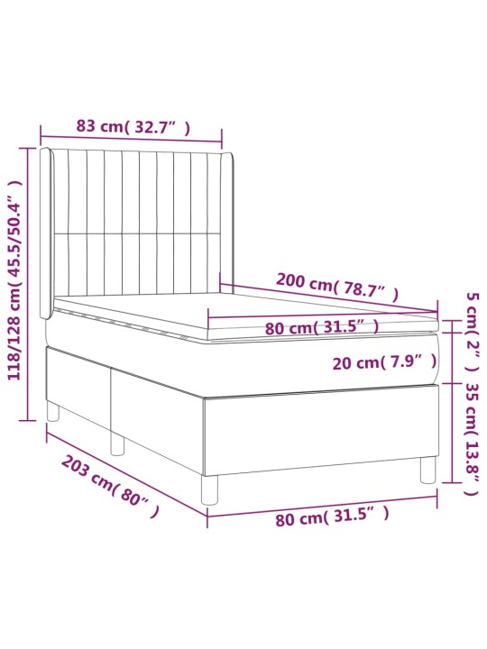 Kontinentaalvoodi madratsiga, must, 80x200 cm, samet
