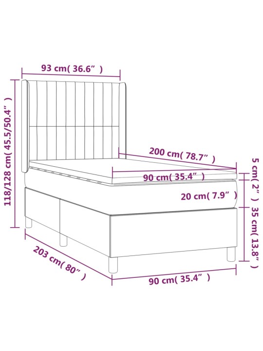 Kontinentaalvoodi madratsiga, must, 90x200 cm, samet