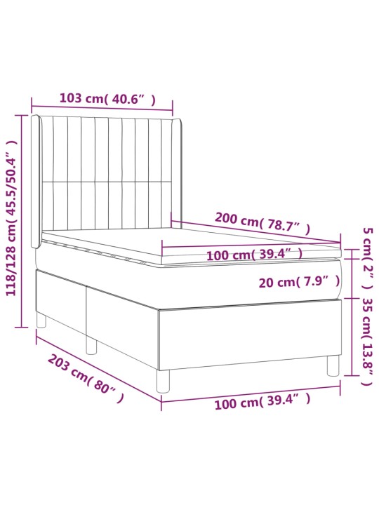 Kontinentaalvoodi madratsiga, tumehall, 100x200 cm, samet