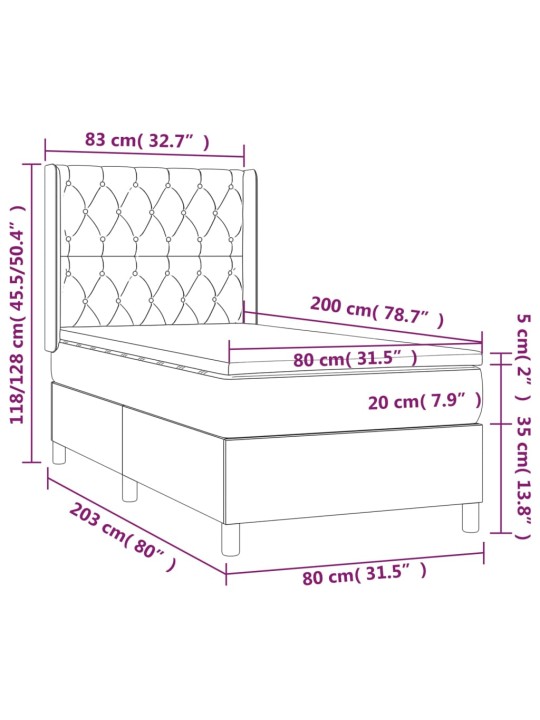 Kontinentaalvoodi madratsiga, must, 80x200 cm, samet
