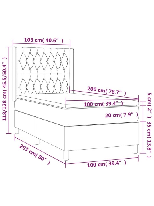 Kontinentaalvoodi madratsiga, must, 100x200 cm, samet