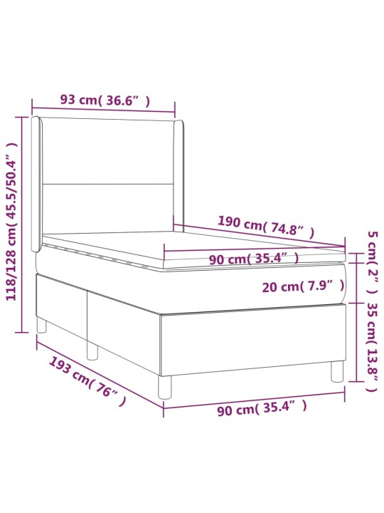 Kontinentaalvoodi madrats ja LED, must, 90x190 cm, kangas