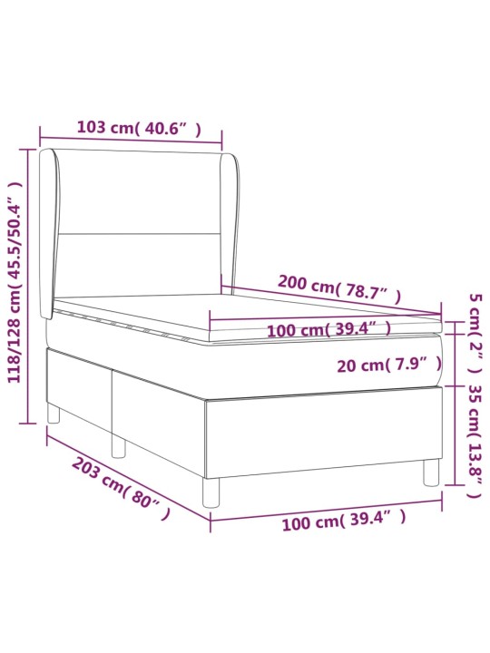 Kontinentaalvoodi madrats ja LED, must, 100x200 cm, kangas