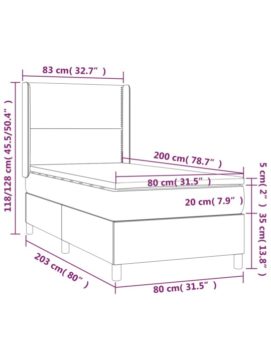 Kontinentaalvoodi madrats ja LED, must, 80x200 cm, kangas