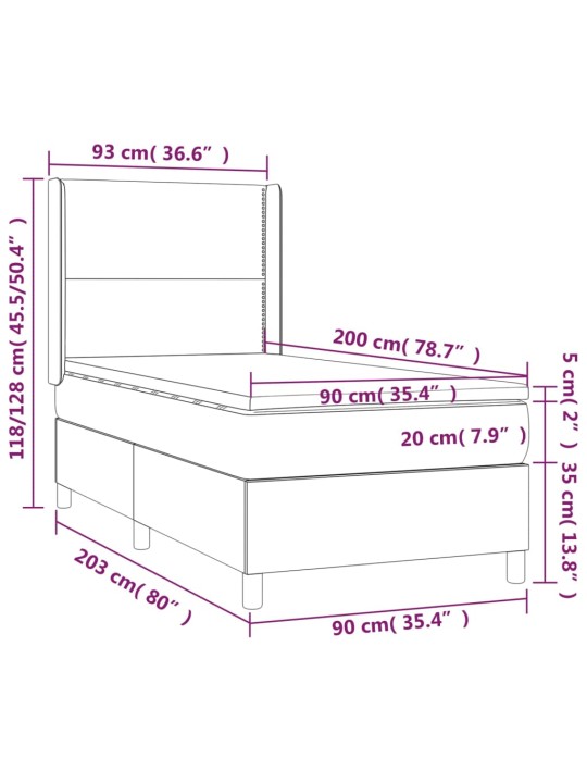 Kontinentaalvoodi madrats ja led, must, 90x200 cm, kangas