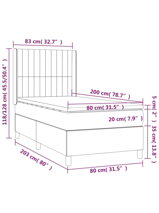 Kontinentaalvoodi madrats ja LED, must, 80x200 cm, kangas