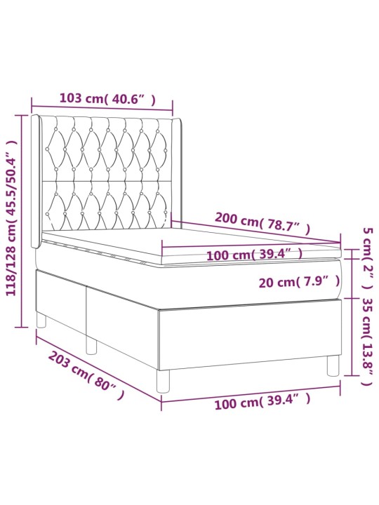 Kontinentaalvoodi madrats ja LED, must, 100x200 cm, kangas