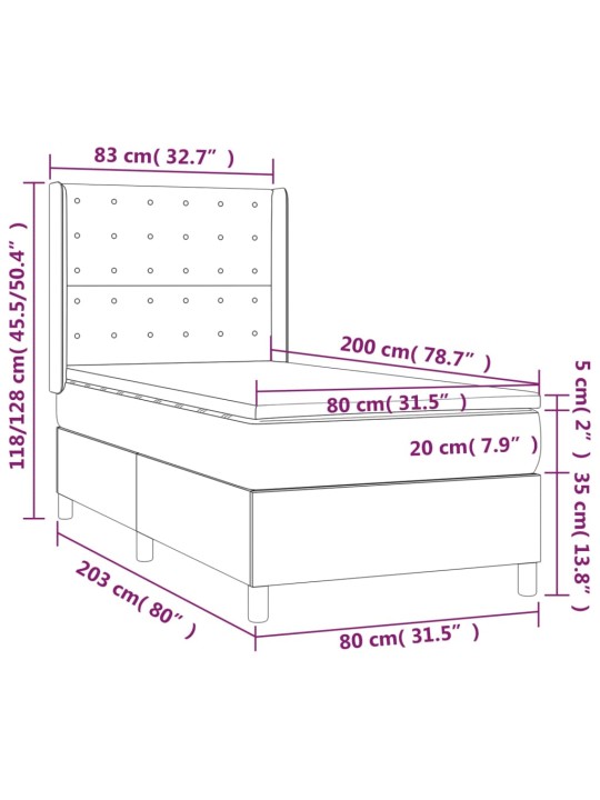 Kontinentaalvoodi madrats ja LED, must, 80x200 cm, kangas