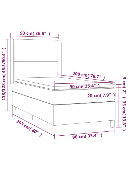 Kontinentaalvoodi madrats ja LED, must, 90x200 cm, kangas