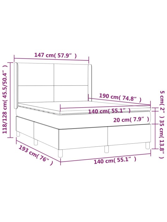 Kontinentaalvoodi madrats ja LED, must, 140x190 cm, kangas