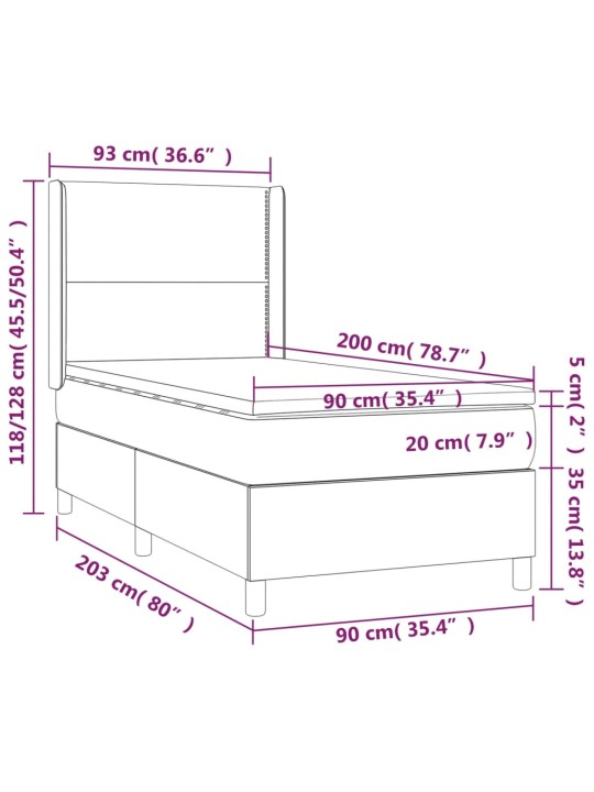 Kontinentaalvoodi madrats ja led, sinine, 90x200 cm, kangas