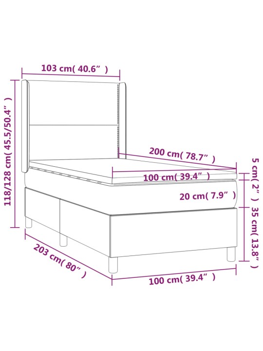 Kontinentaalvoodi madrats ja LED, must, 100x200 cm, kangas