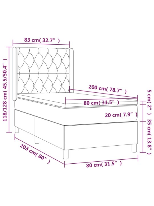 Kontinentaalvoodi madrats ja LED, must, 80x200 cm, kangas