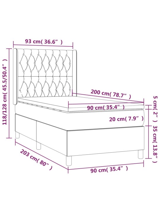 Kontinentaalvoodi madrats ja LED, must, 90x200 cm, kangas